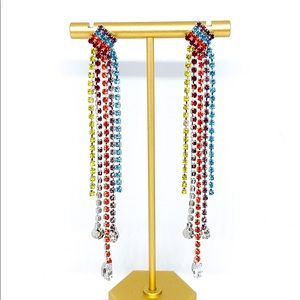 Holiday Rainbow Rhinestone Silver Tassel Earring